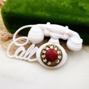 Rare 1940s Telephone Brooch, Vintage Collectible Celluloid C clasp Pin